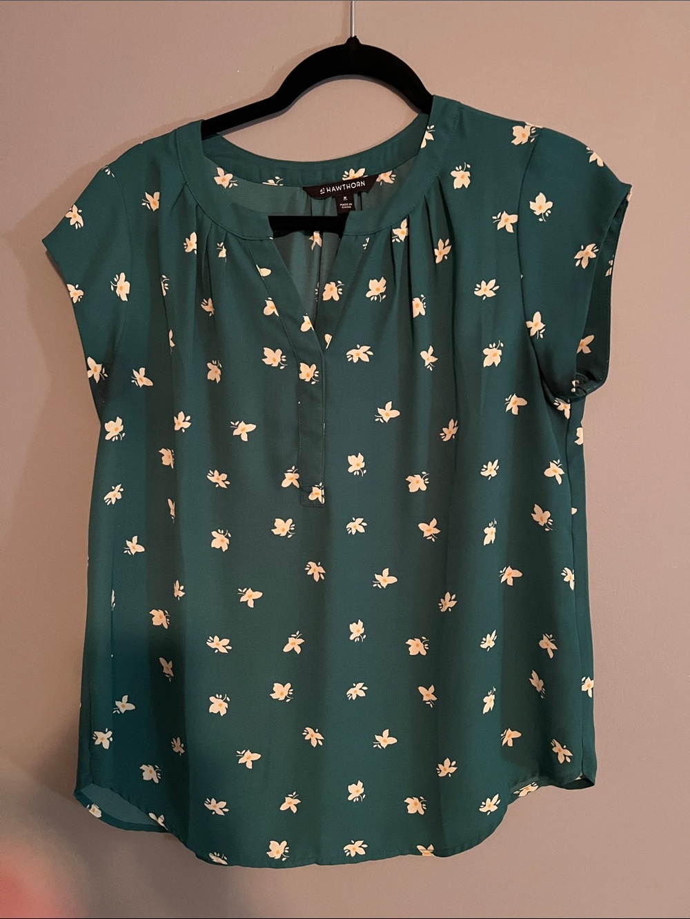 41 Hawthorn Teal Floral Cap-Sleeve Blouse